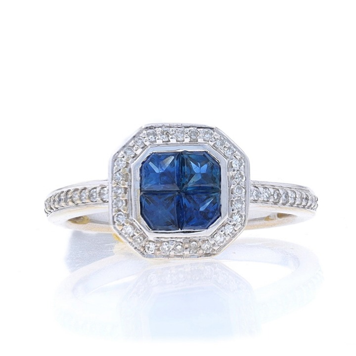 EFFY Sapphire Diamond Cluster Halo Ring White Gold 14k Special Cut1.05ctw LX4201
