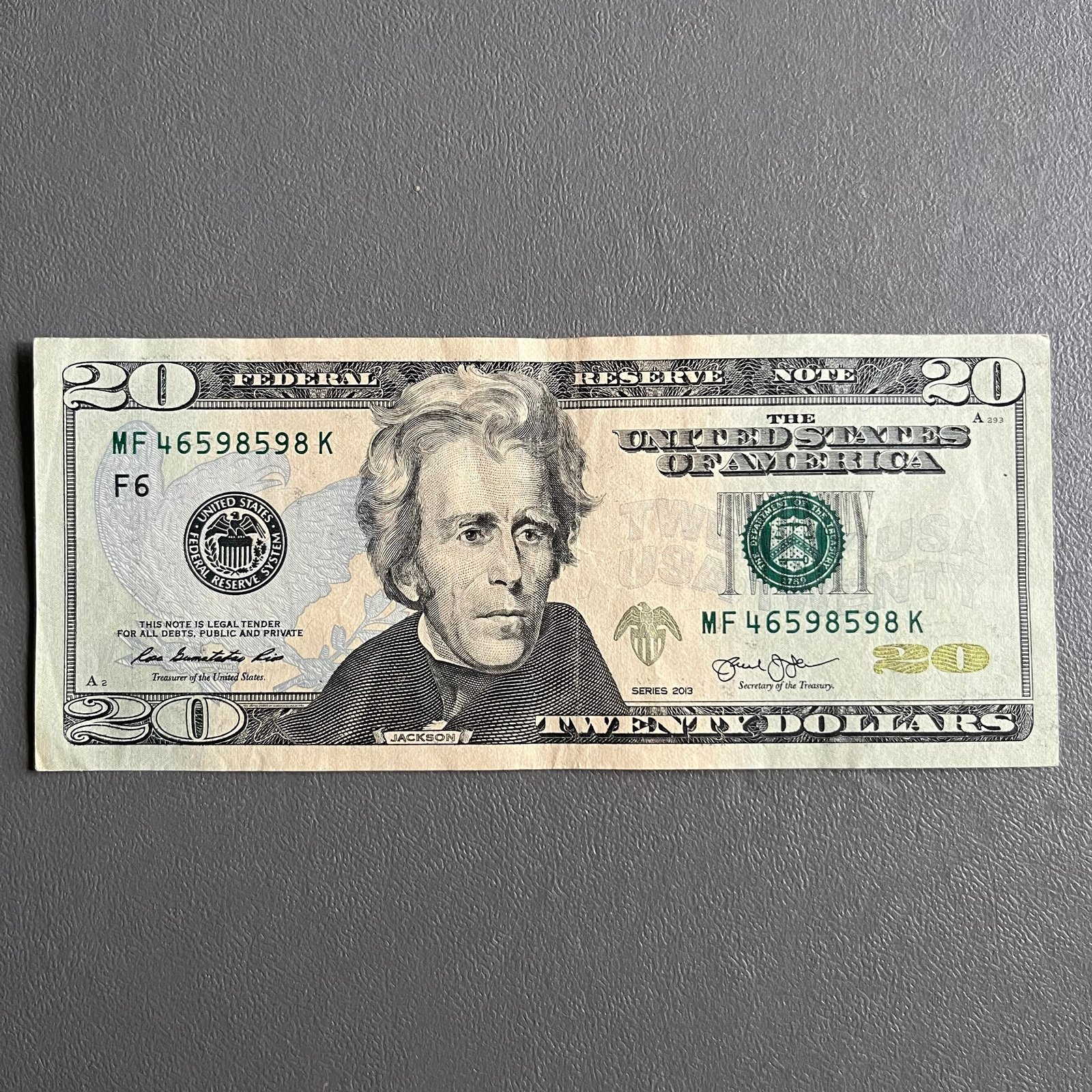 Fancy Serial Number 20 Dollar Bill