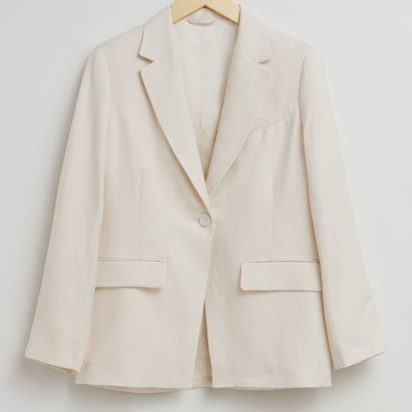 & Other Stories White Cotton / Linen Blend Double Breasted Blazer Size US 2