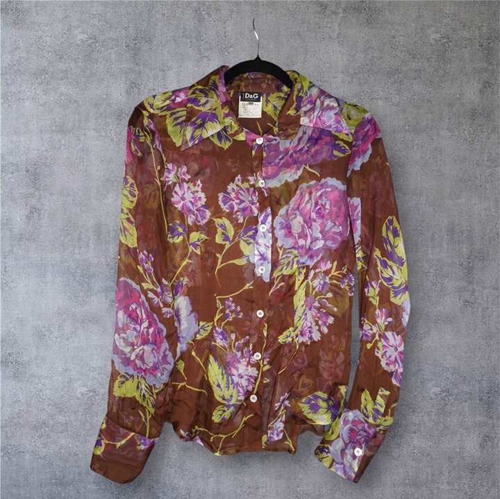 D&G Dolce & Gabbana Sheer Floral Silk Button-Up Blouse – Made in Italy M/L