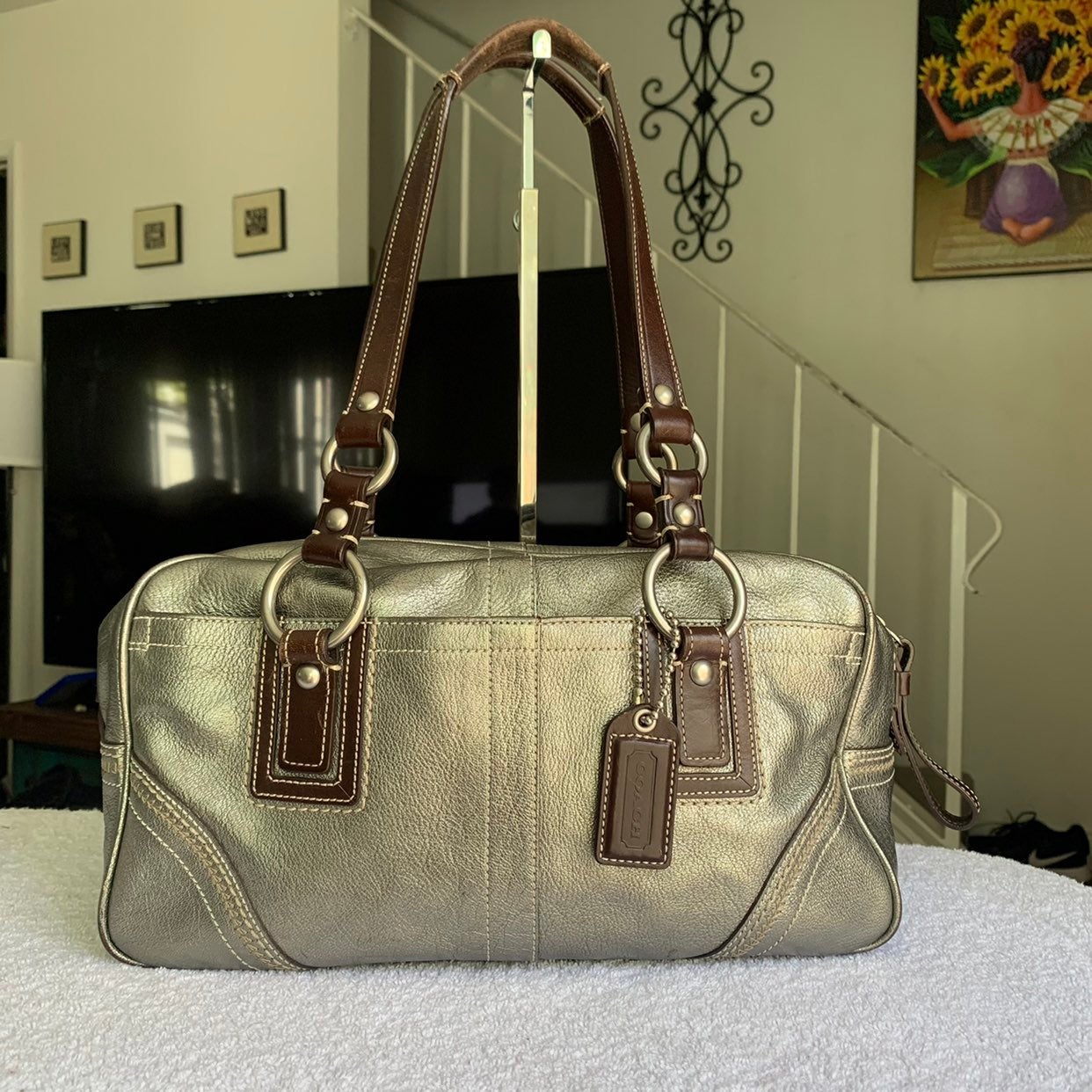 METALLIC SILVER COACH SOHO SATCHEL