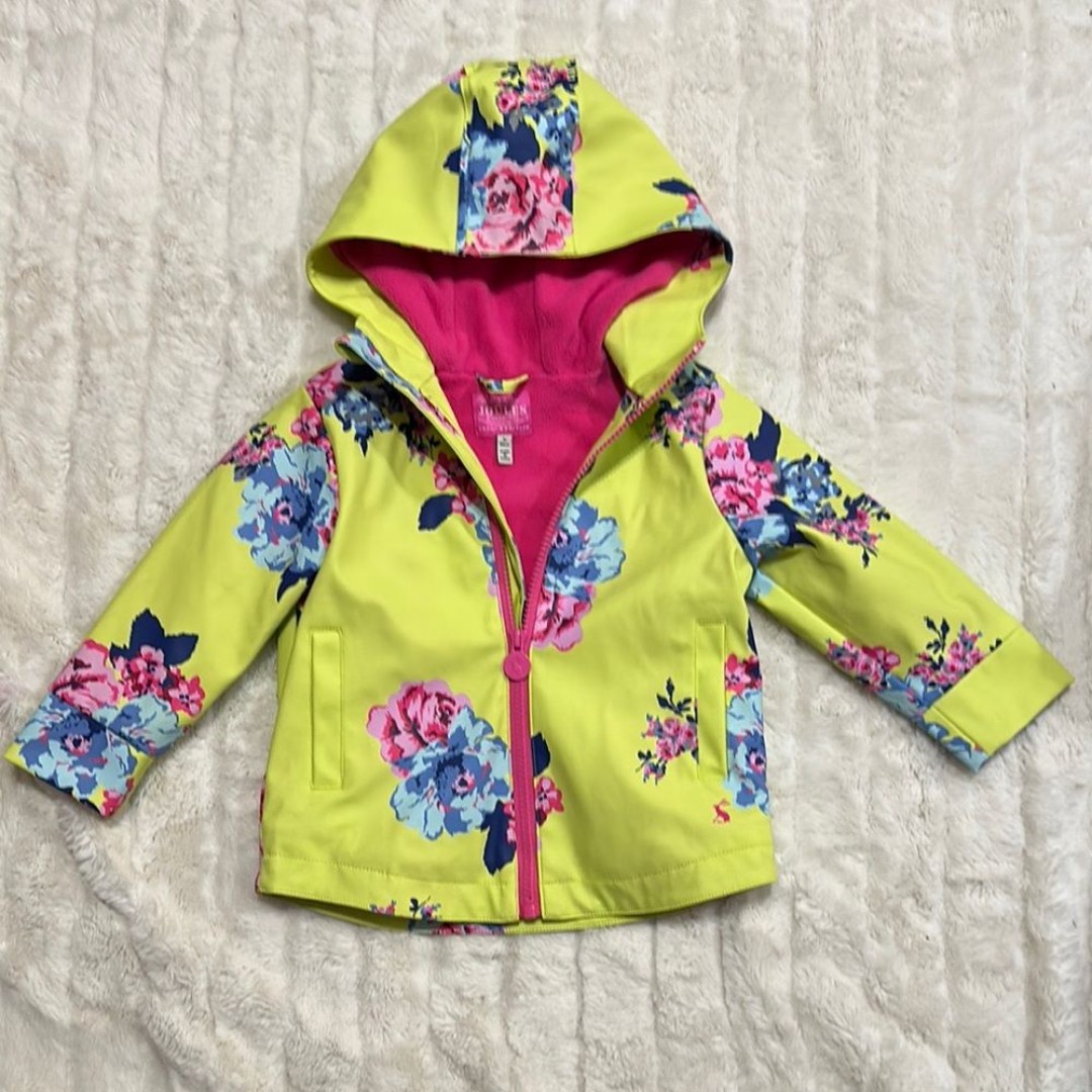 NWOT Joules Floral Hooded Rain Jacket with Pink fleece Lining