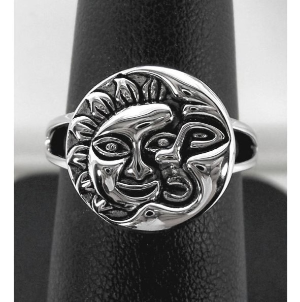 Size 8, 925 STERLING SILVER Sun & Moon High Polished Ring