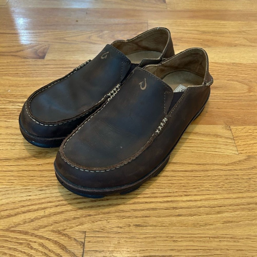 OluKai Men's Moloa Brown Leather Slip-On Shoes Size 10.5