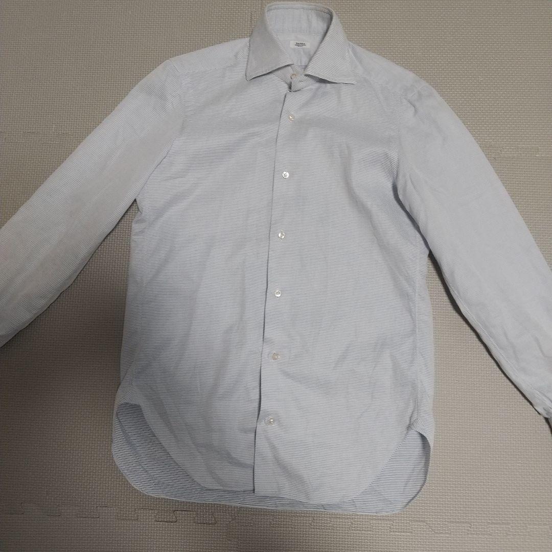BARBA White Checked Long Sleeve Shirt Size 37 Light Blue White Woven Pattern