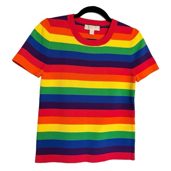 MICHAEL Michael Kors MK Top Shirt Size L Pride Rainbow Stripe Multicolor