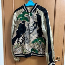 Hanatabi Rakudan Reversible Souvenir Jacket Gold Embroidery Rayon Carp Flower All-Over Pattern