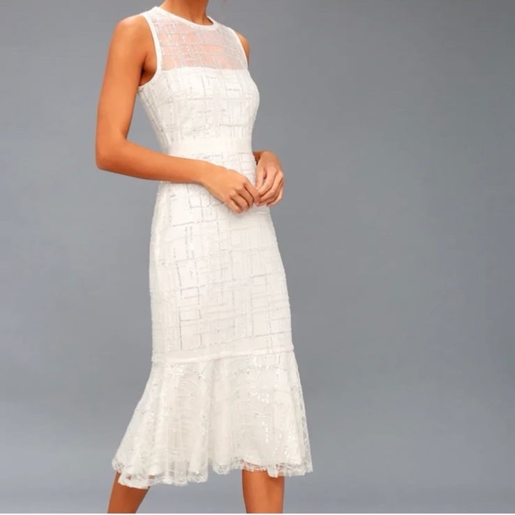 Lulus Women’s Jeanette Sequin Midi Dress in White | Size M