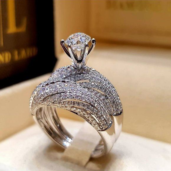 NEW Stamped 925 Silver/18K Diamond Ring