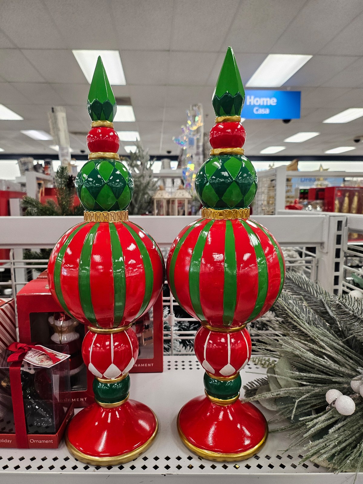 christmas topiaries red and green