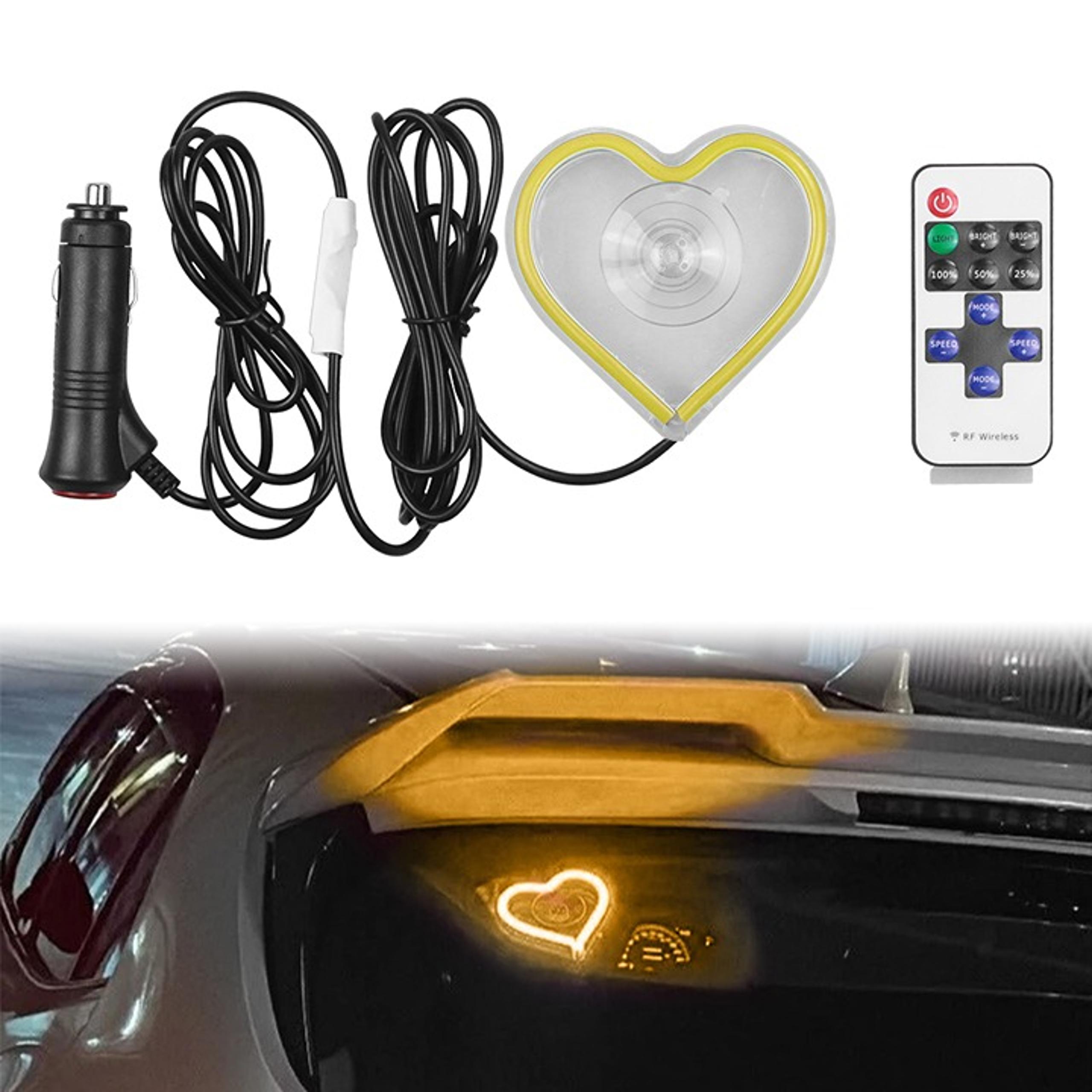 NEW UNIVERSAL LOVE HEART YELLOW LED Neon Flash Light Car Window Glow Control Lam
