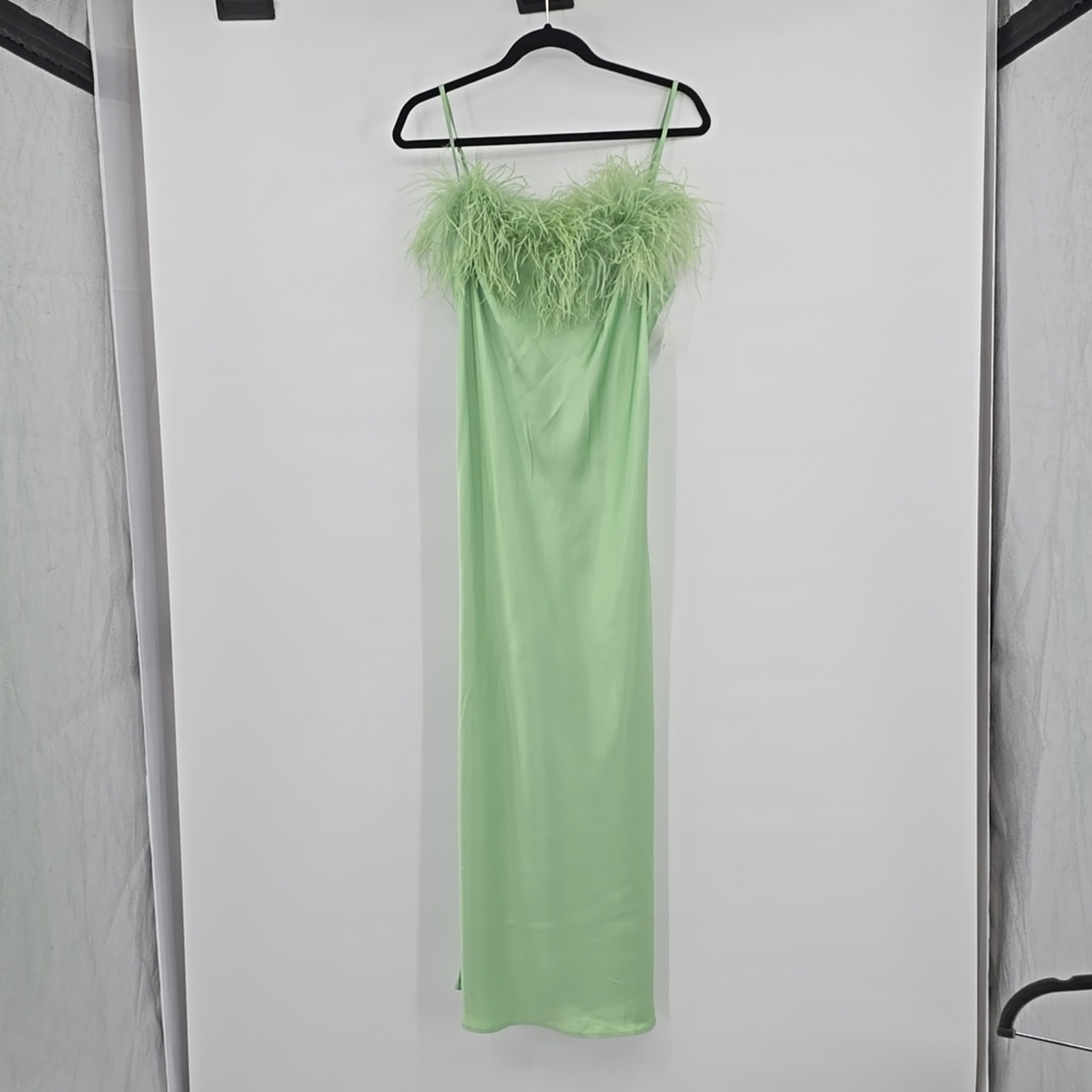 Sleeper Boheme Slip Midi Dress Women Ostrich Feathers In Mint Boho Preppy Size L