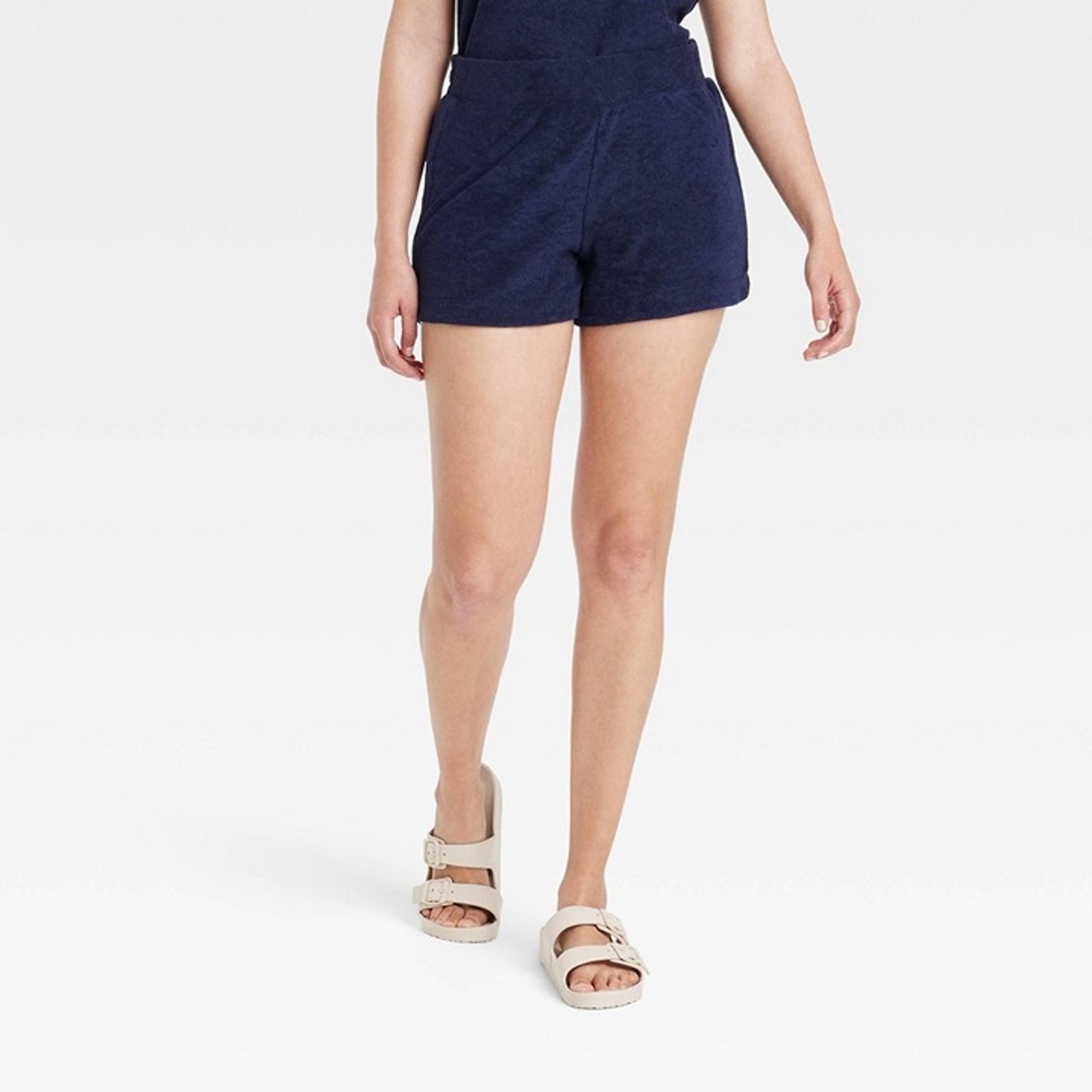 NWT A New Day Women's Mid-Rise Terry Cloth Pull On Navy Shorts - XS