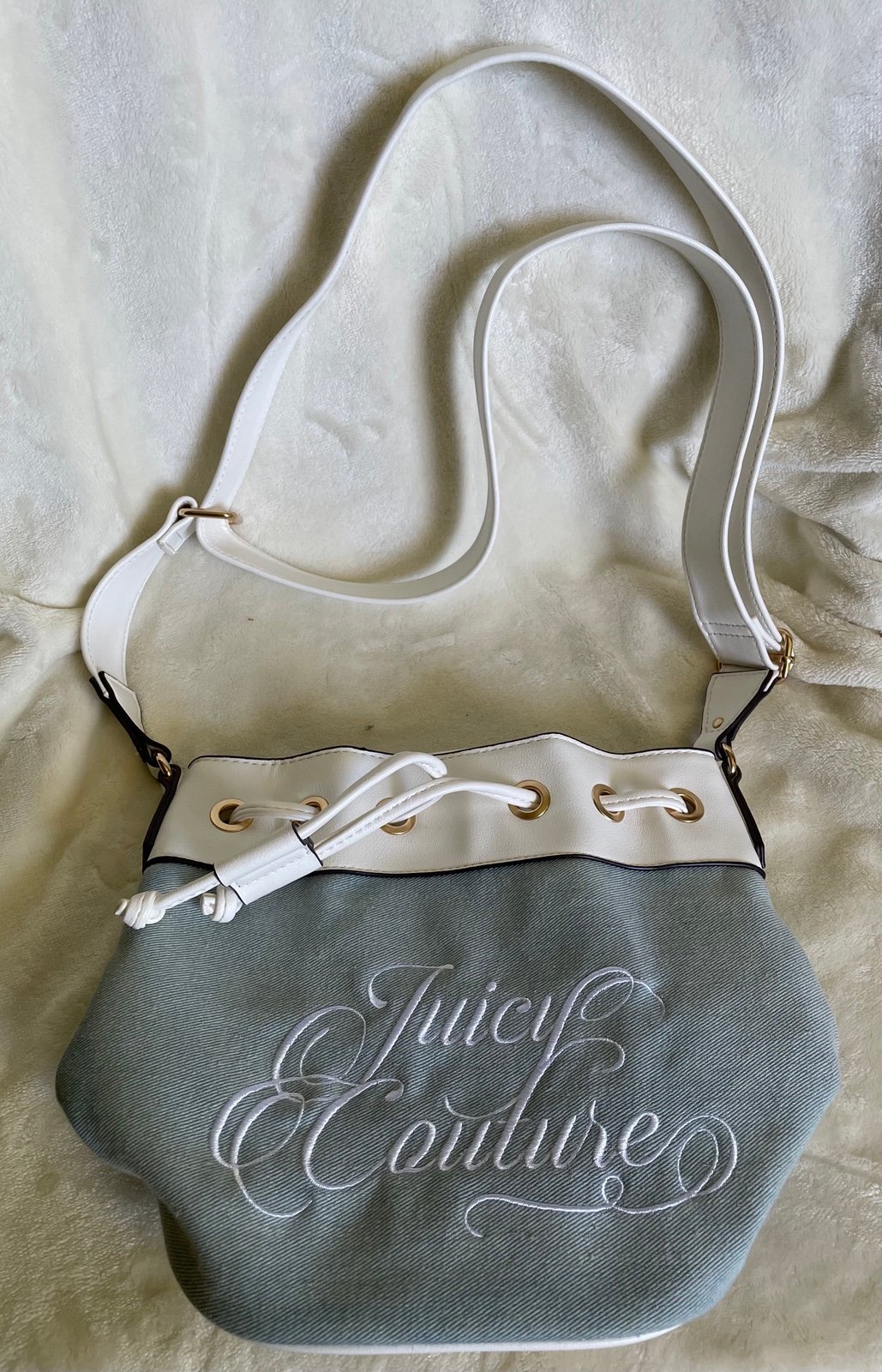 Juicy Couture Denim Bucket Crossbody Handbag EUC