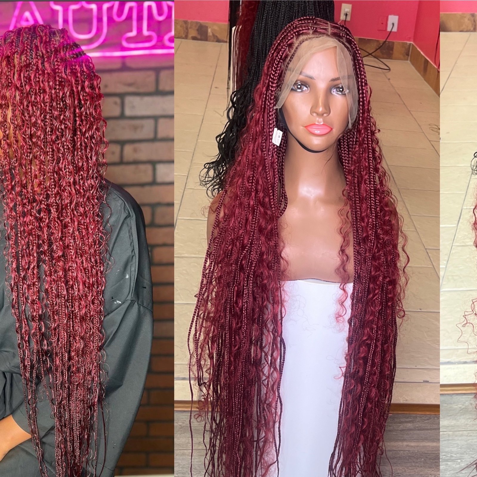 Burgundy boho braided wig