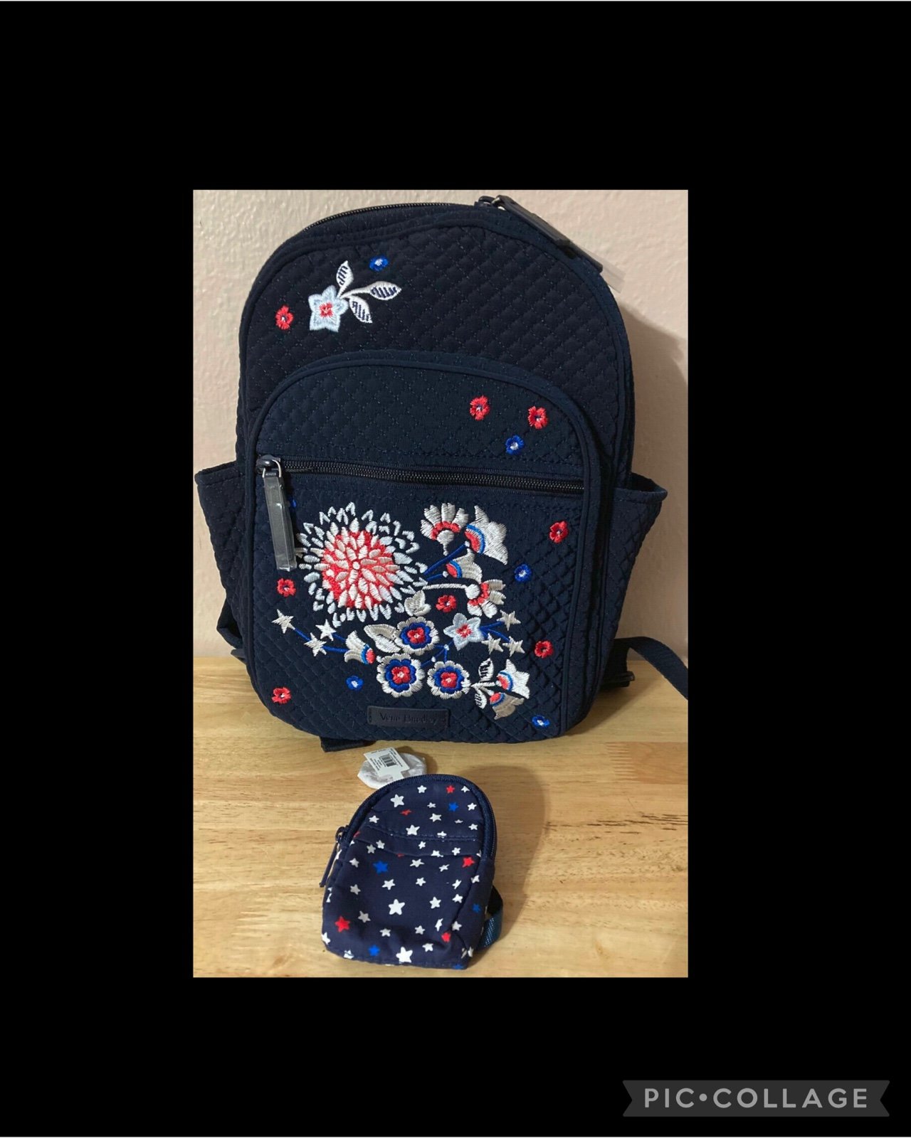 Vera Bradley Small Backpack in Classic Navy & Backpack Charm with Stars NWT