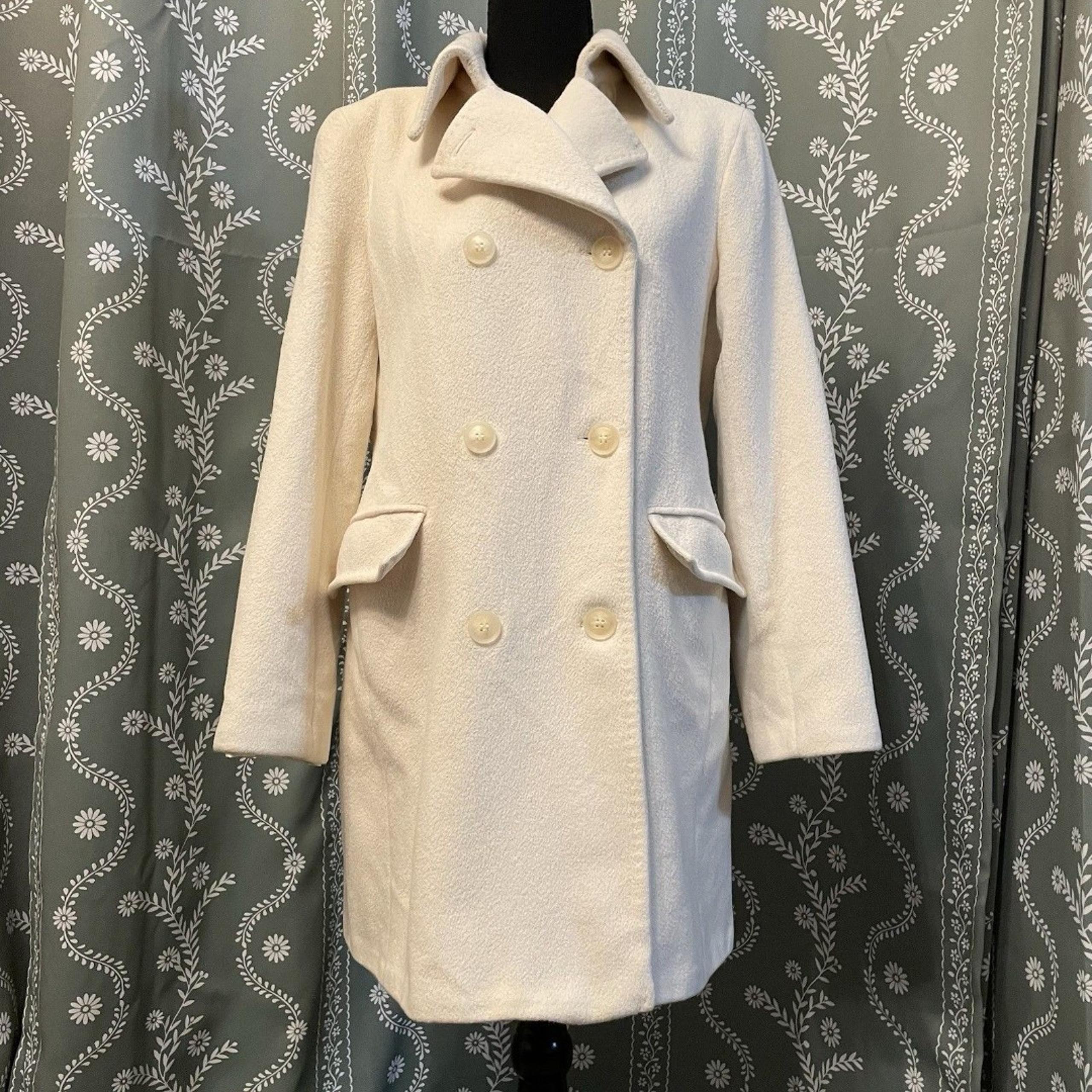 Calvin Klein Double Breasted Pea Coat Wool Angora Off White Cream Women’s Sz 10