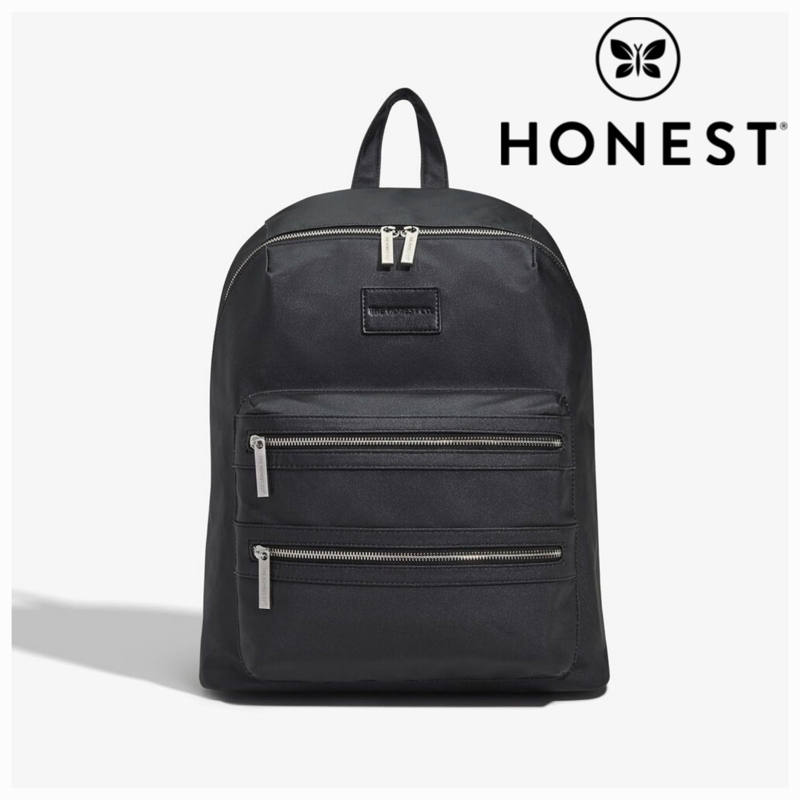 The Honest Company Black Coated Canvas City Baby Diaper Bag Backpack