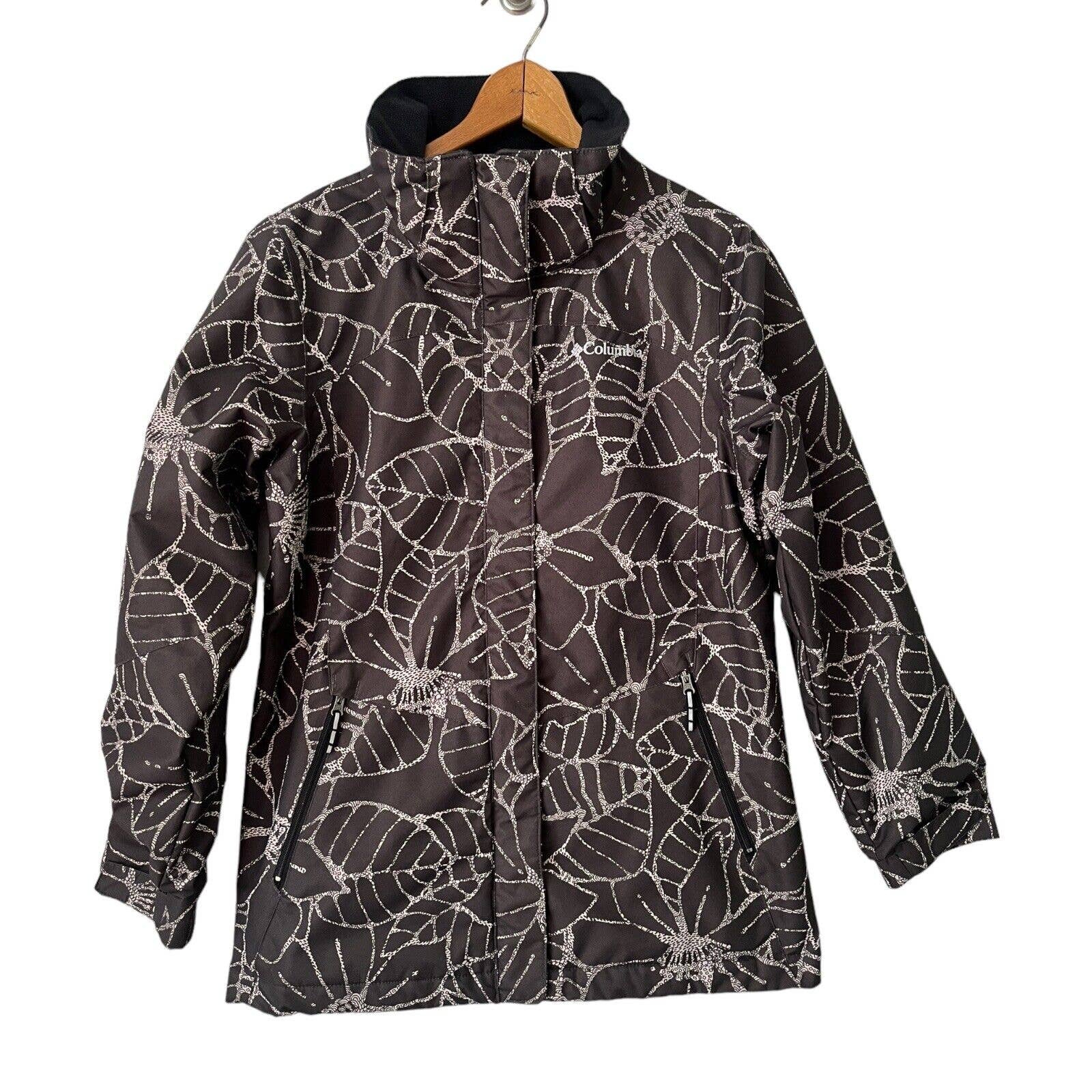 Columbia Gray Omni Heat Floral Softshell Outgrown Full Zip Jacket Girls Sz Large