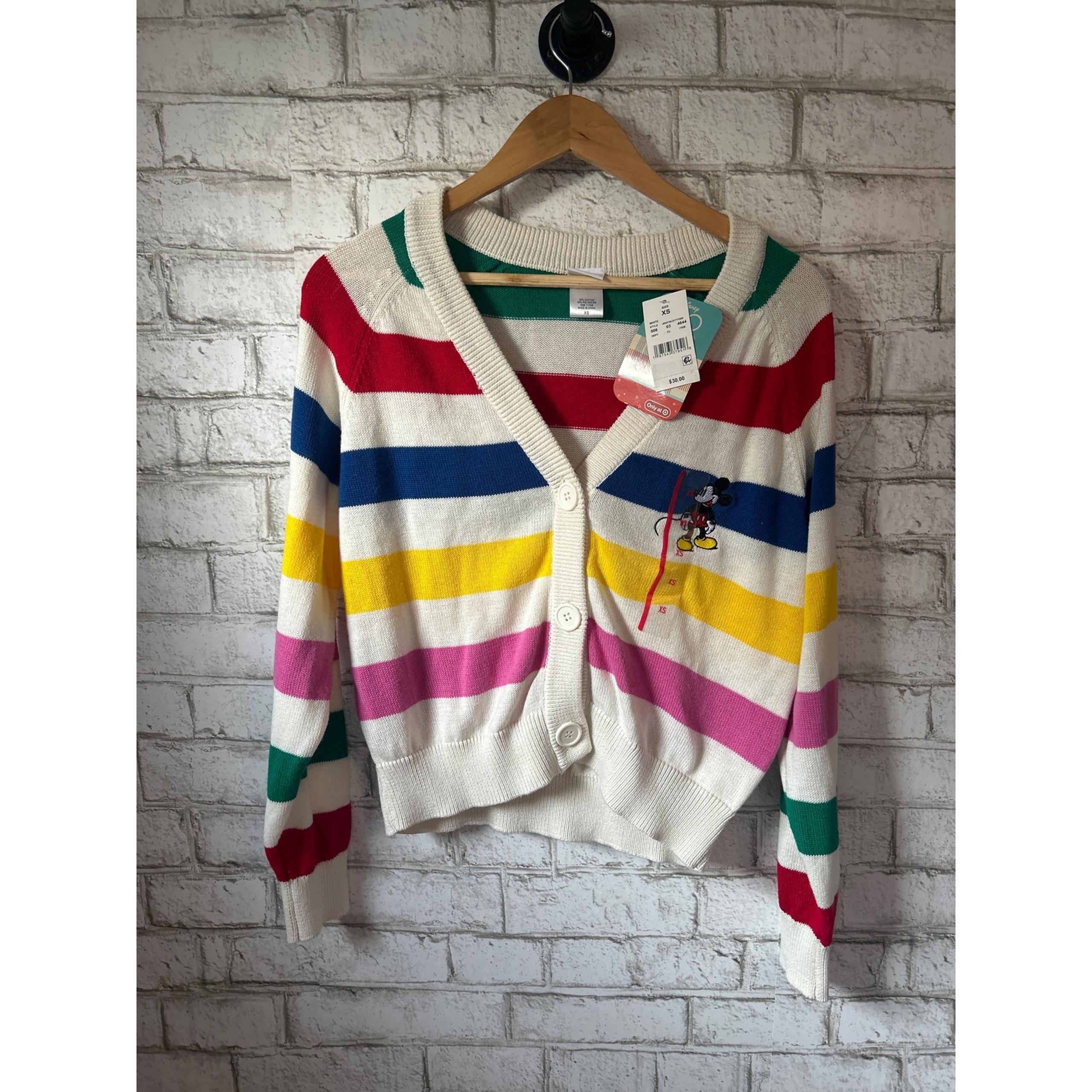 Disney 100 Mickey Mouse Retro Striped Cardigan Sweater - WOMENS XS - NEW