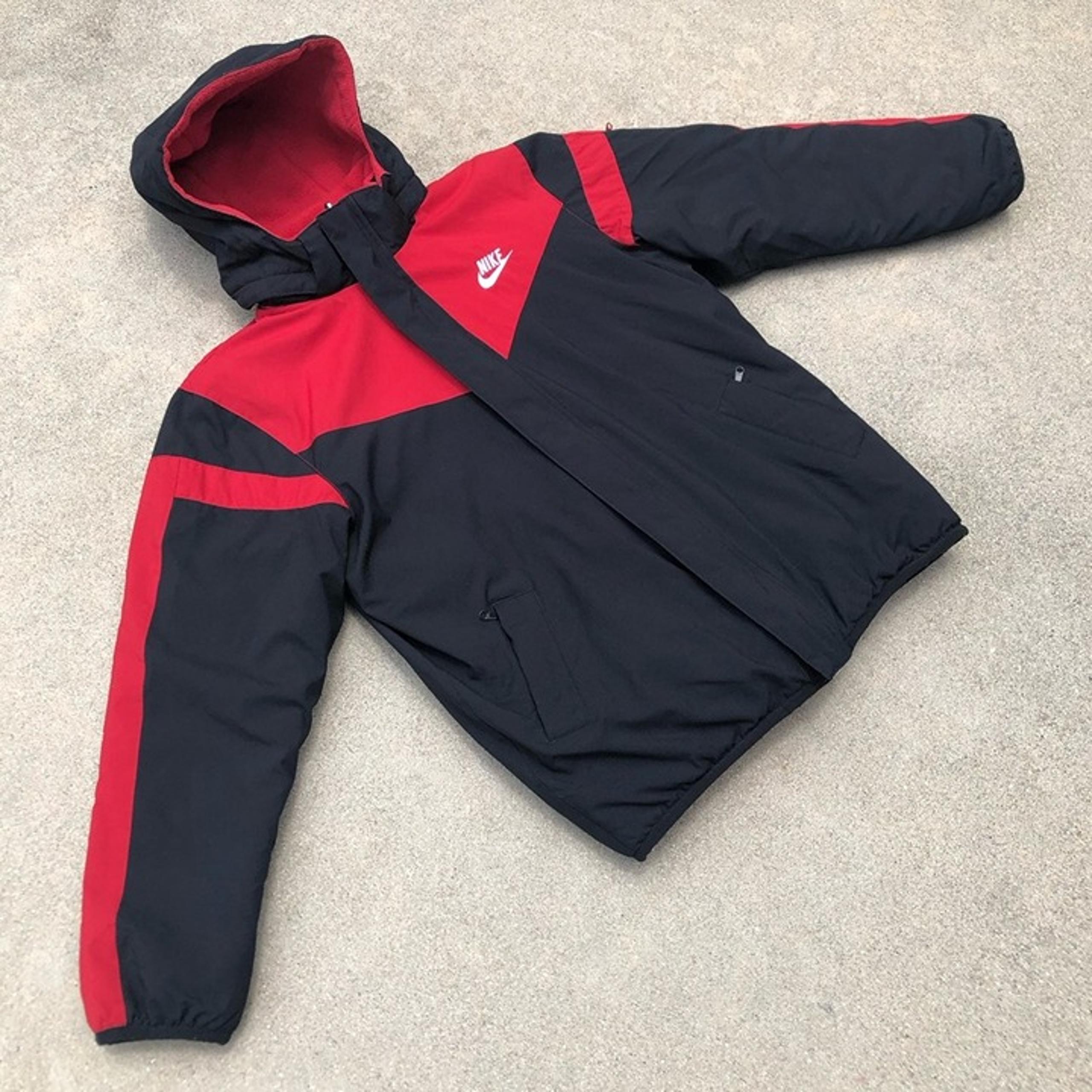 Nike Reversible Y2K Red Fleece Puffer Jacket Coat Swoosh Active Hooded L (14/16)