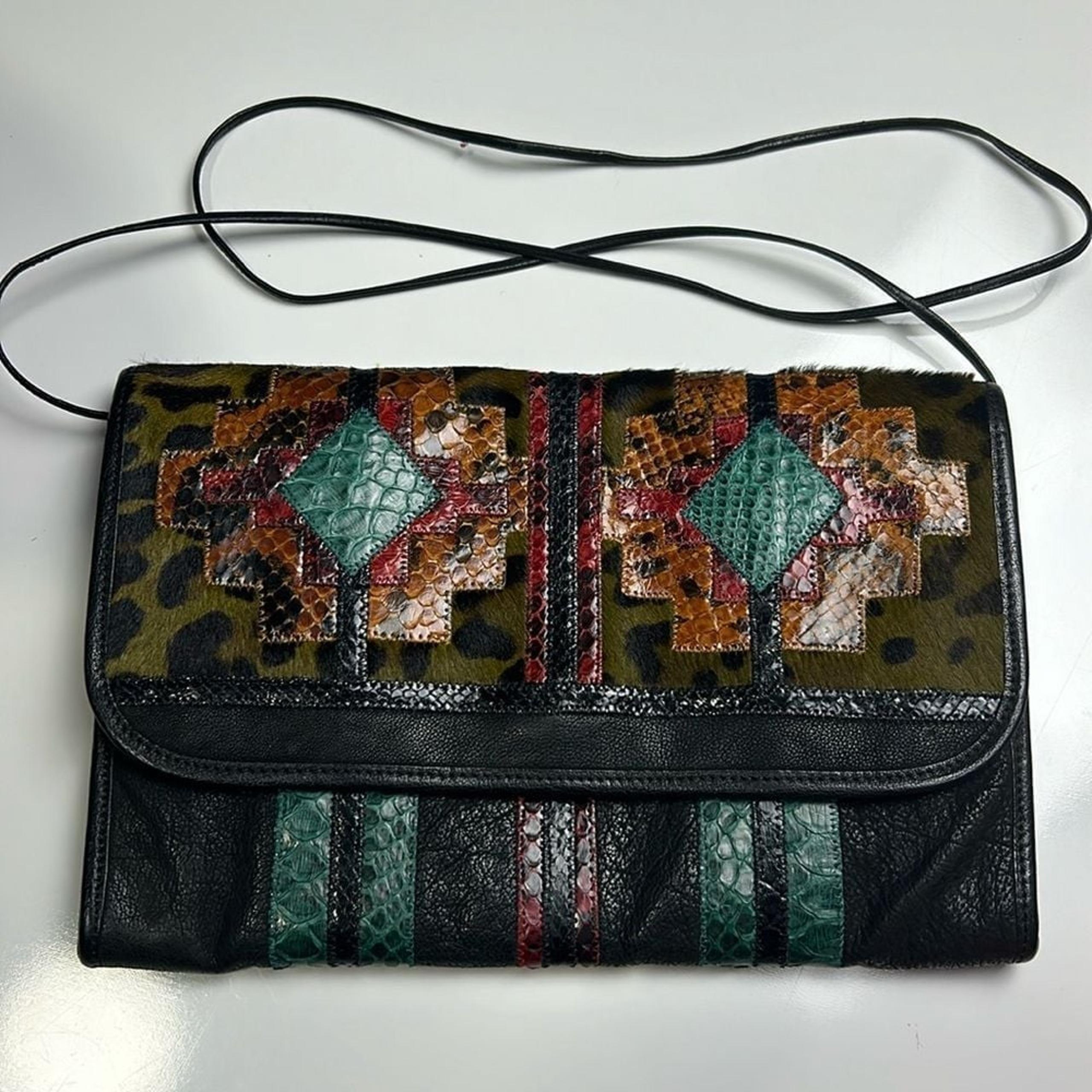 Carlos Falchi exotic multicolor clutch shoulder bag