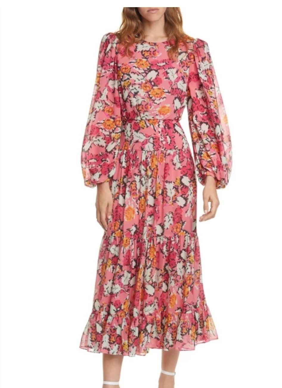 SALONI NWT Isabel Floral Long Sleeve Silk Maxi Dress Size 2
