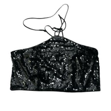 house of harlow 1960 black sequins halter top smocked back size L