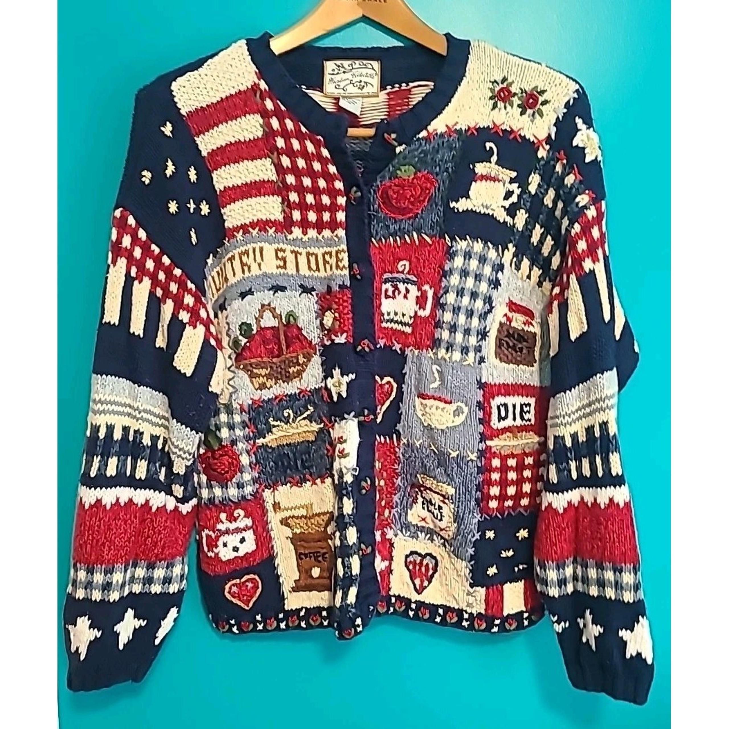 Heirloom Collectibles Cardigan XL Country Cottage Granny Core Pie Coffee Sweater