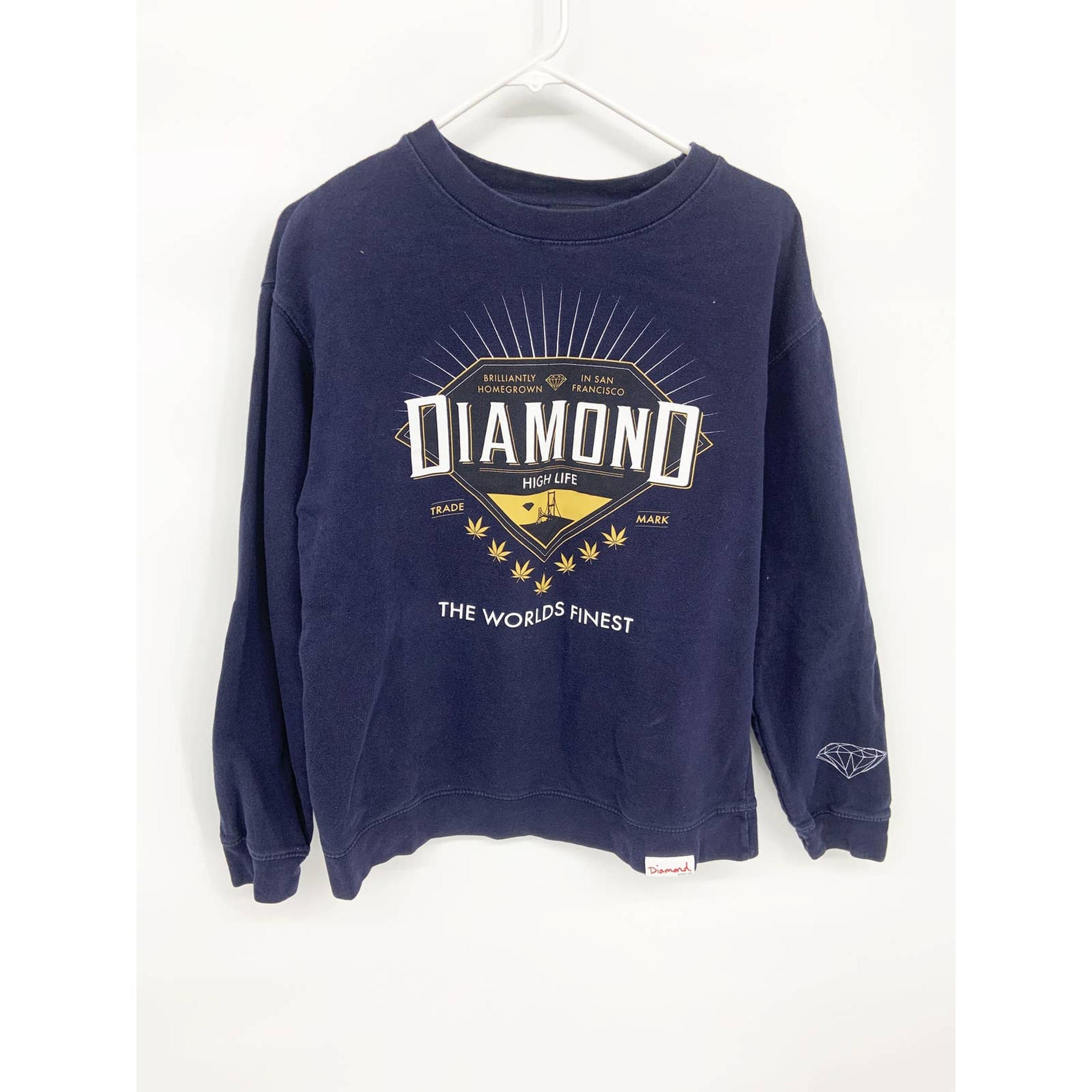 Diamond Supply Co Crewneck Sweatshirt Navy Blue Diamond Graphic Y2K