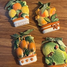 Vintage Set Of 4 Fruit Ceramic Wall Hangings Kitchen dinning Cottage