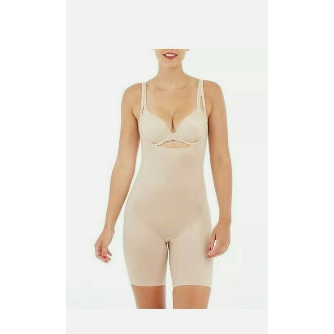 Spanx Thinstincts 2.0 Open Bust Mid Thigh Bodysuit #10235R Shapewear XS (E-4)