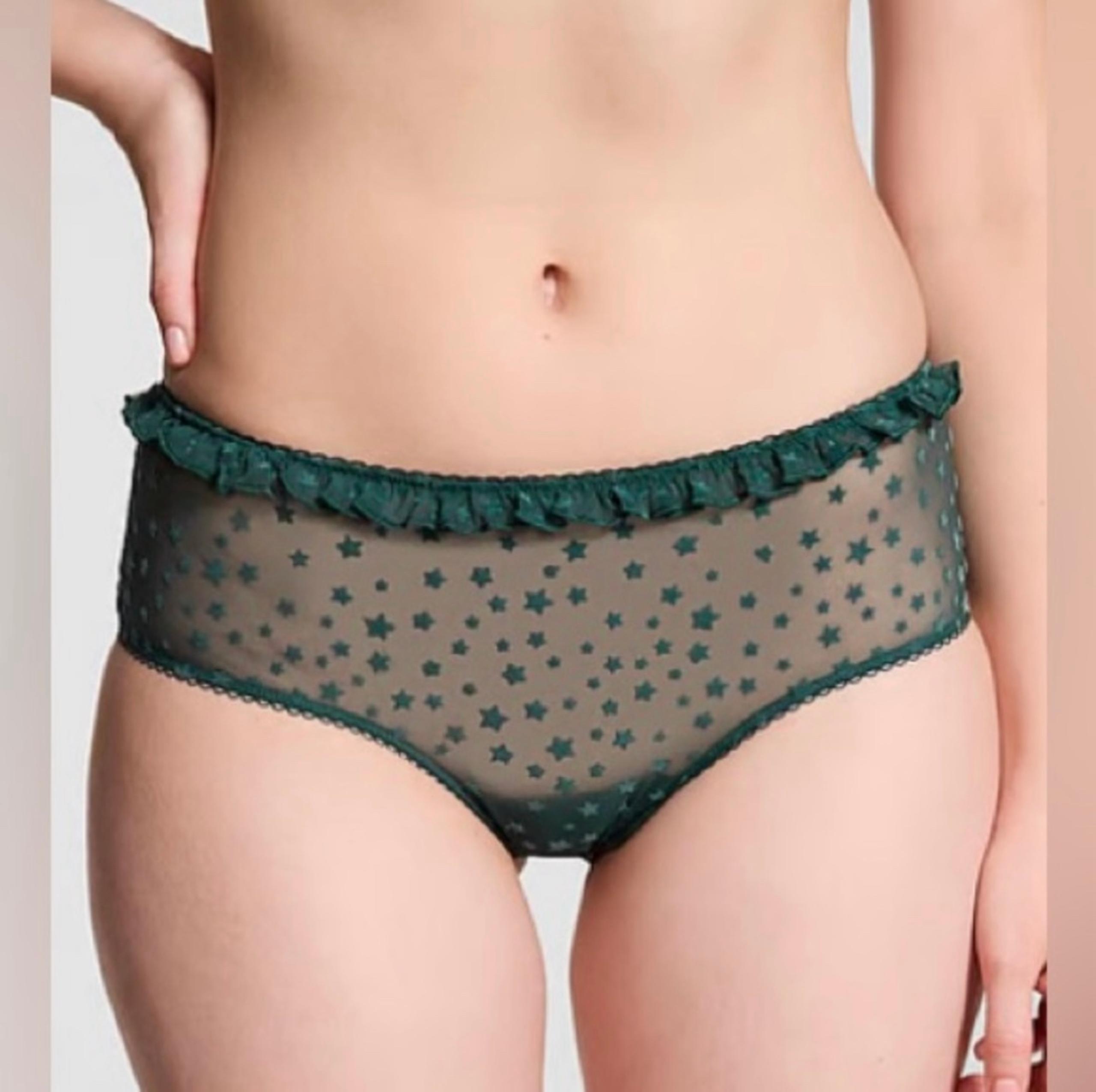 3/25$ NWT Victoria’s Secret PINK Sheer Green Star Ruffle Cheeky Panty- XS