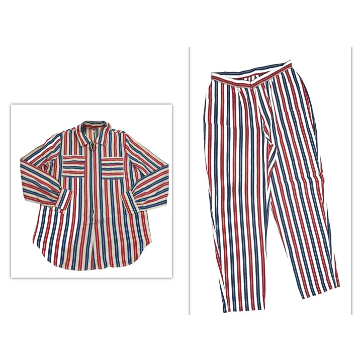 Vintage Womens Medium Multicolor Stripe High Rise Pants Shirt Set