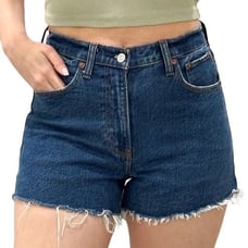Abercrombie & Fitch The 90s Relaxed Cutoff Short High Rise in Medium Dark Denim