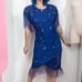 Vintage 80s Blue Sequin & Beaded Fringe Party Dress