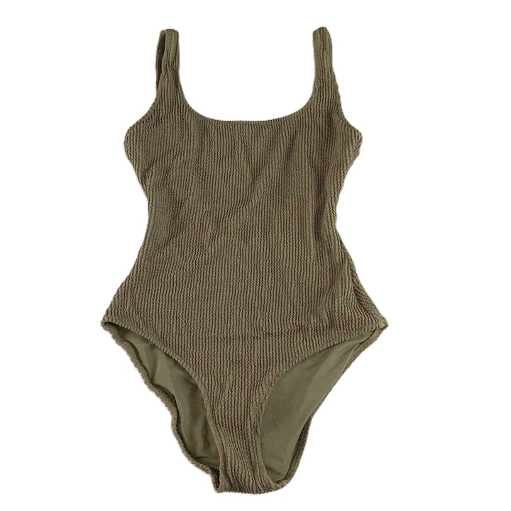 Aerie Shimmery Crinkle Scoop Full Coverage One Piece Swimsuit Size Small Olive