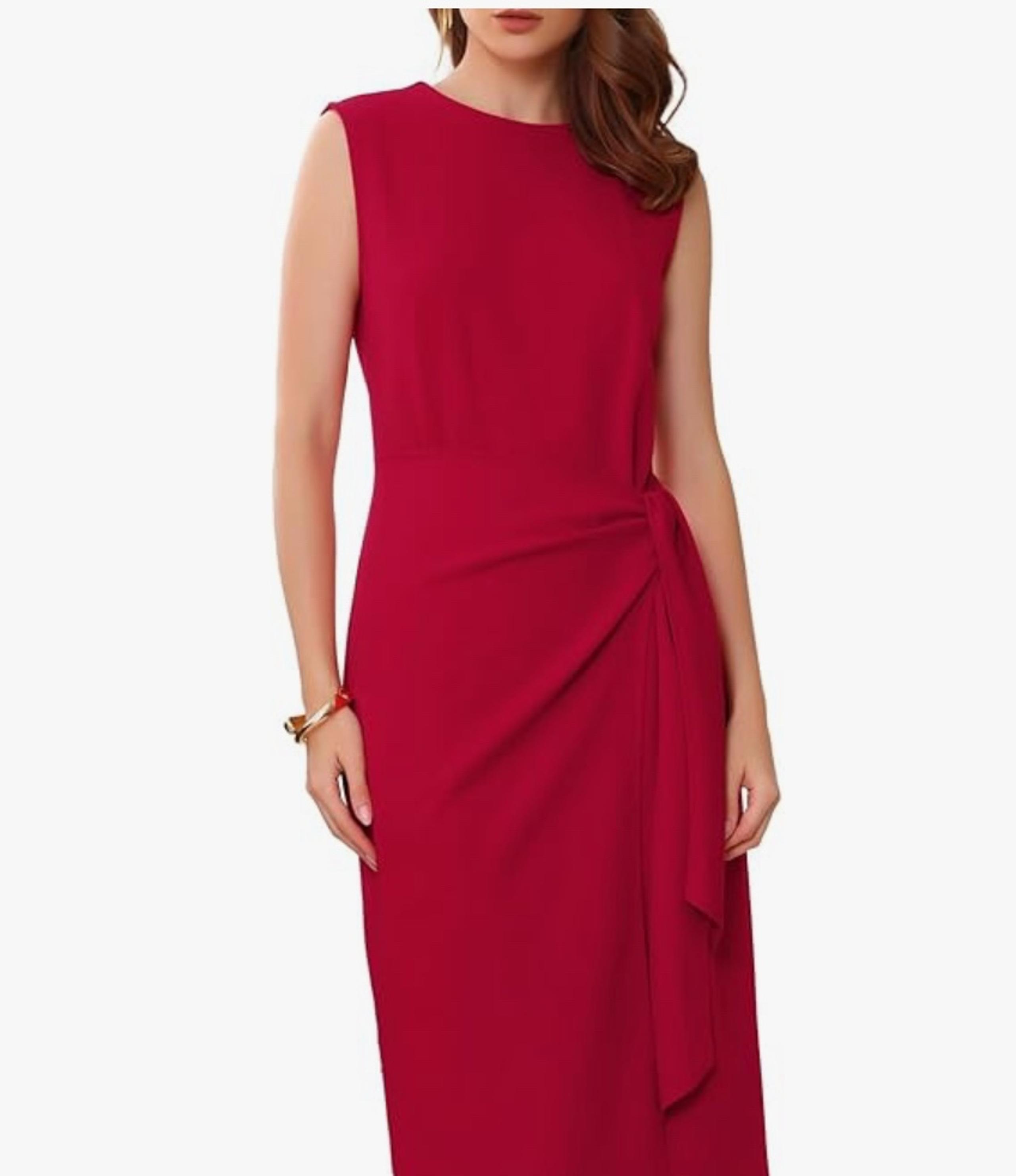 Ivanka Trump Red Asymmetrical Ruched Midi Dress Size M Excellent Condition