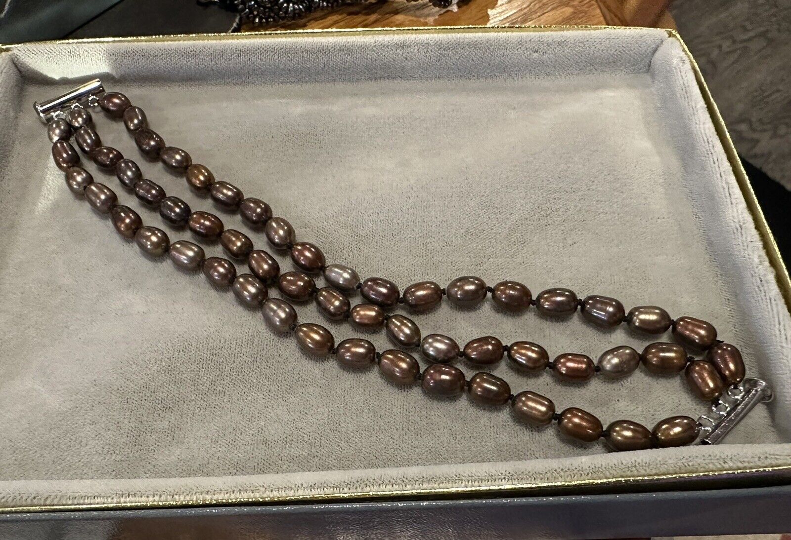 Fresh Salt Water Pearl 3 Strand Bracelet 925 Sterling Clasp
