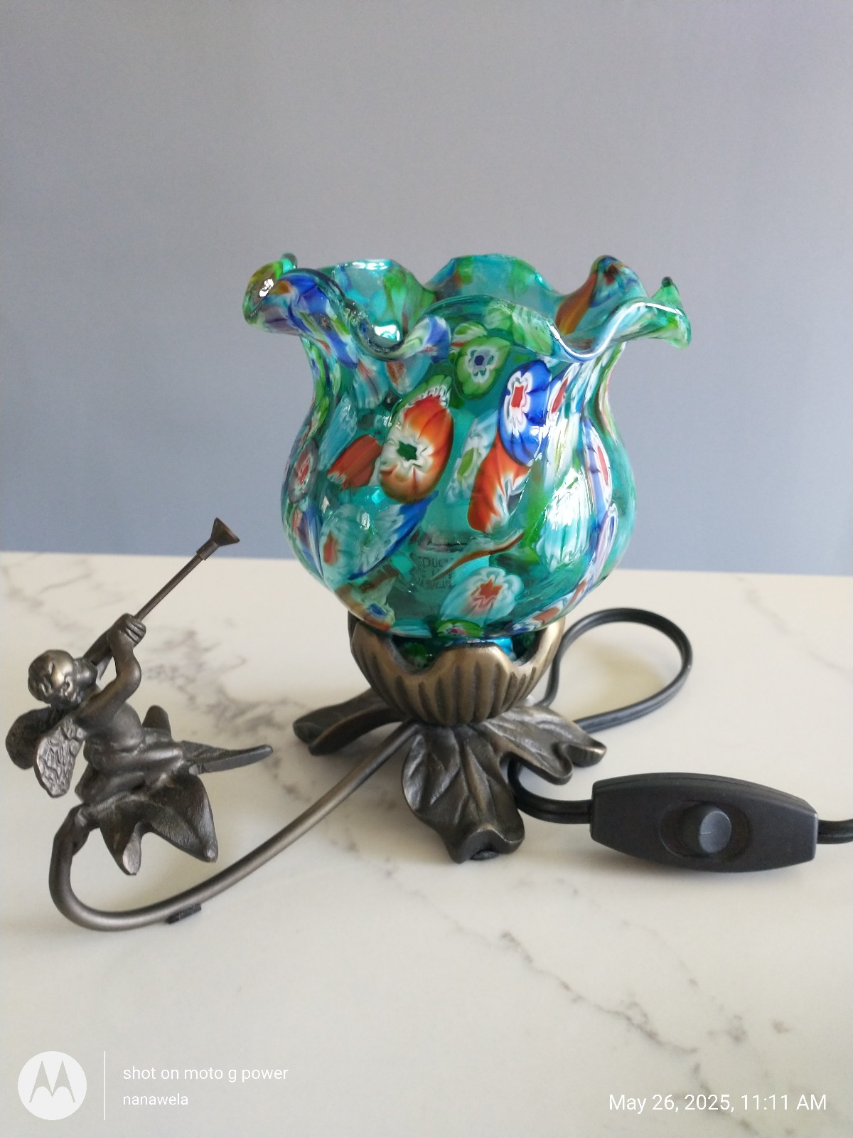 Murano Glass Style Lamp With Cherub