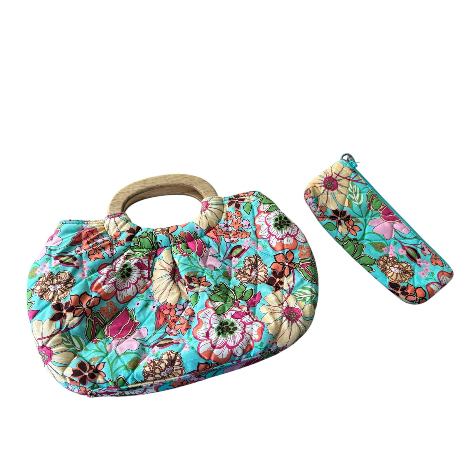 Vera Bradley 2 Piece Set 100% Silk Tropical Print Bermuda Style Bag and Pouch