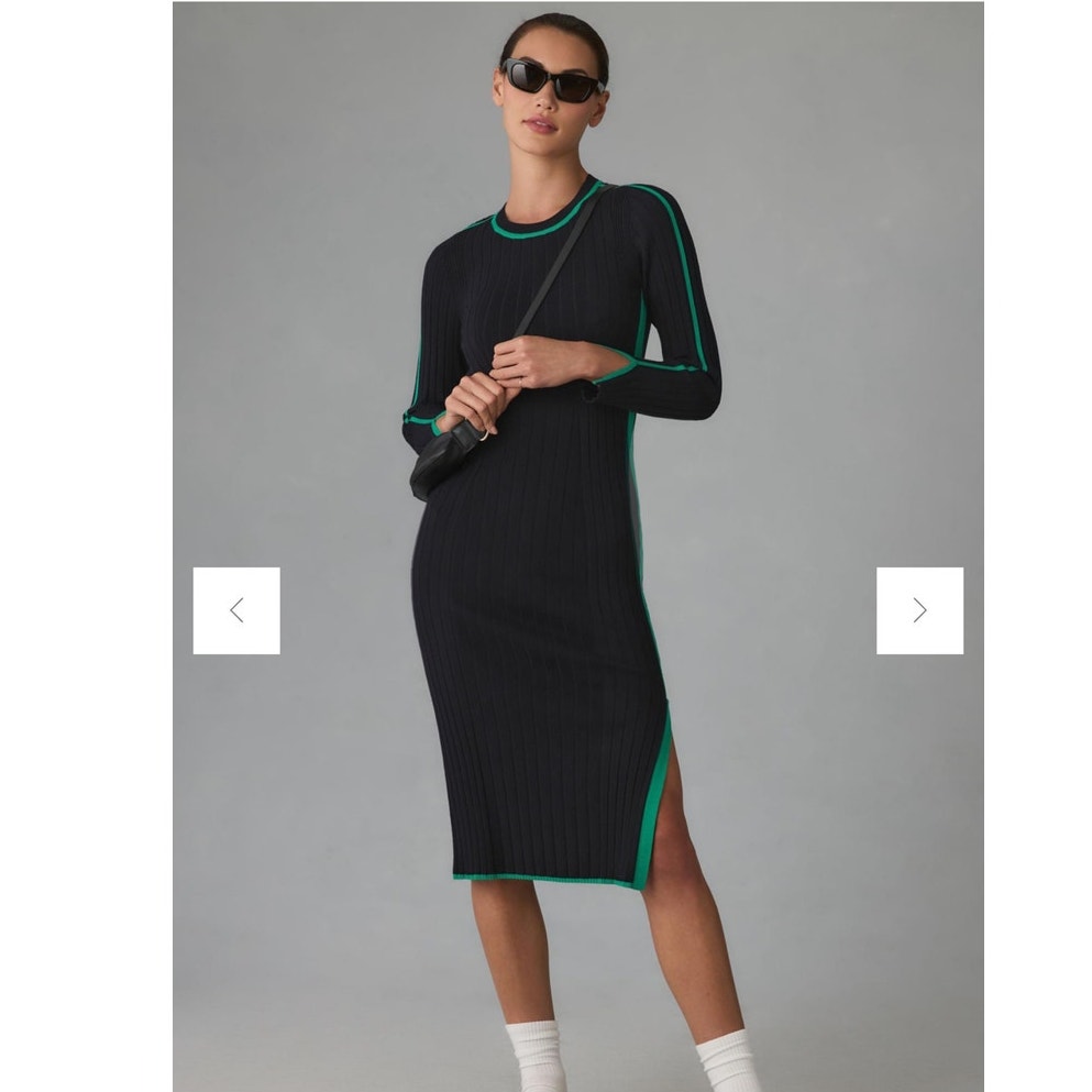 DAILY PRACTICE ANTHROPOLOGY Long-Sleeve Black Green Sporty Sweater Dress NWT XL