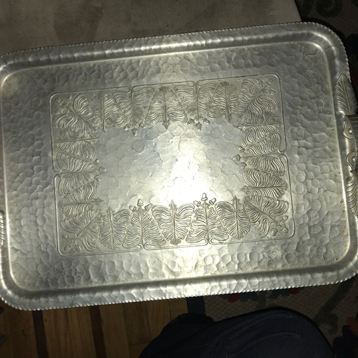 Vintage Trade Continental Hand Wrought Hammered Aluminum Tray 21” #574