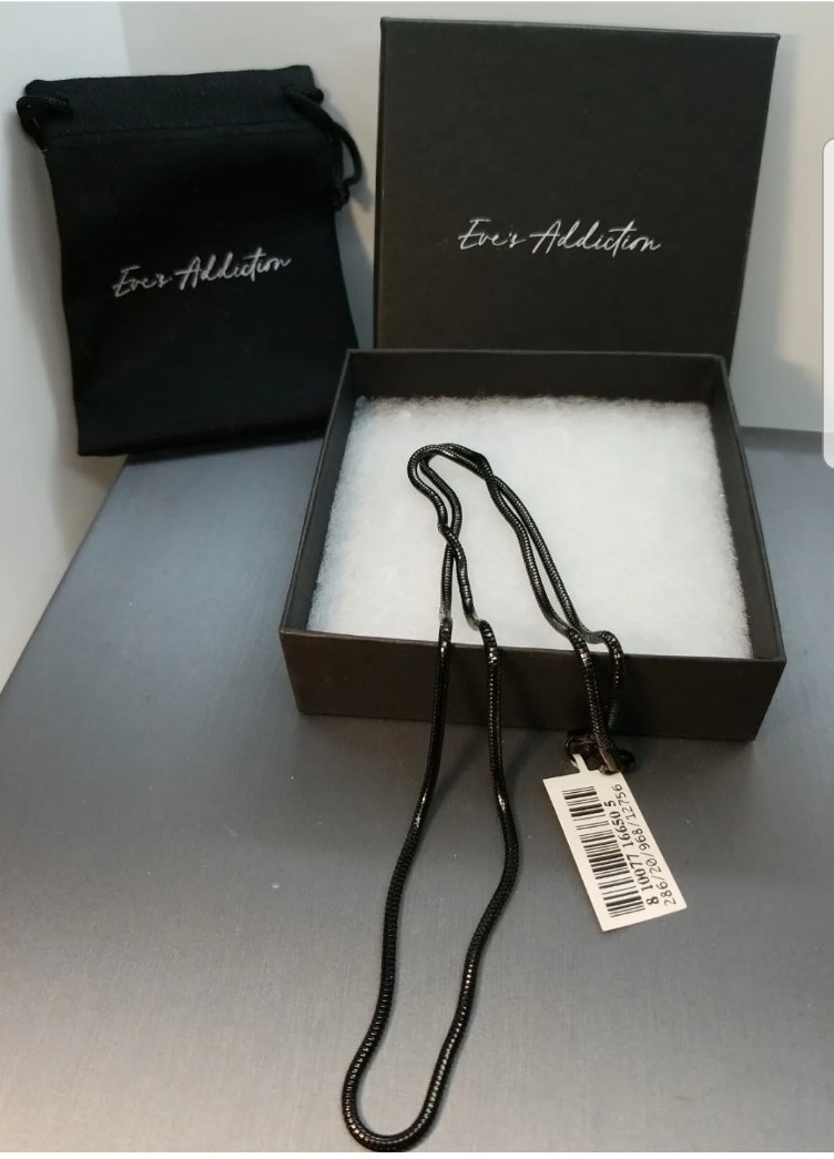 EVE'S JEWELRY Men's Black Plate  Snake Chain Necklace Eve'sAddiction Dustbag NIB