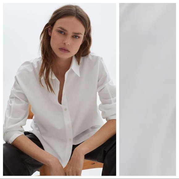 NWT. Massimo Dutti White Textured Weave Office Style 100% Cotton Shirt. Size 6.