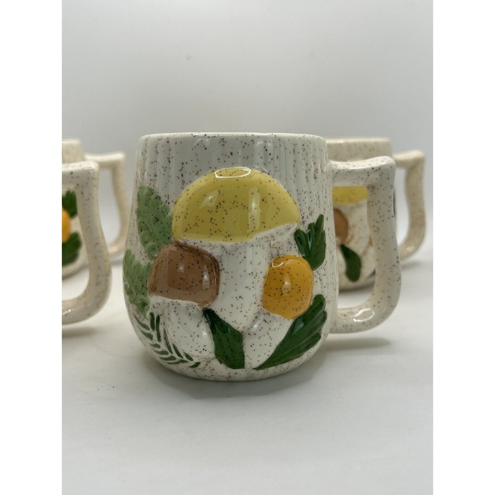 vintage mcm retro mushroom mugs coffee cups set of 5 Yellow orange 3D