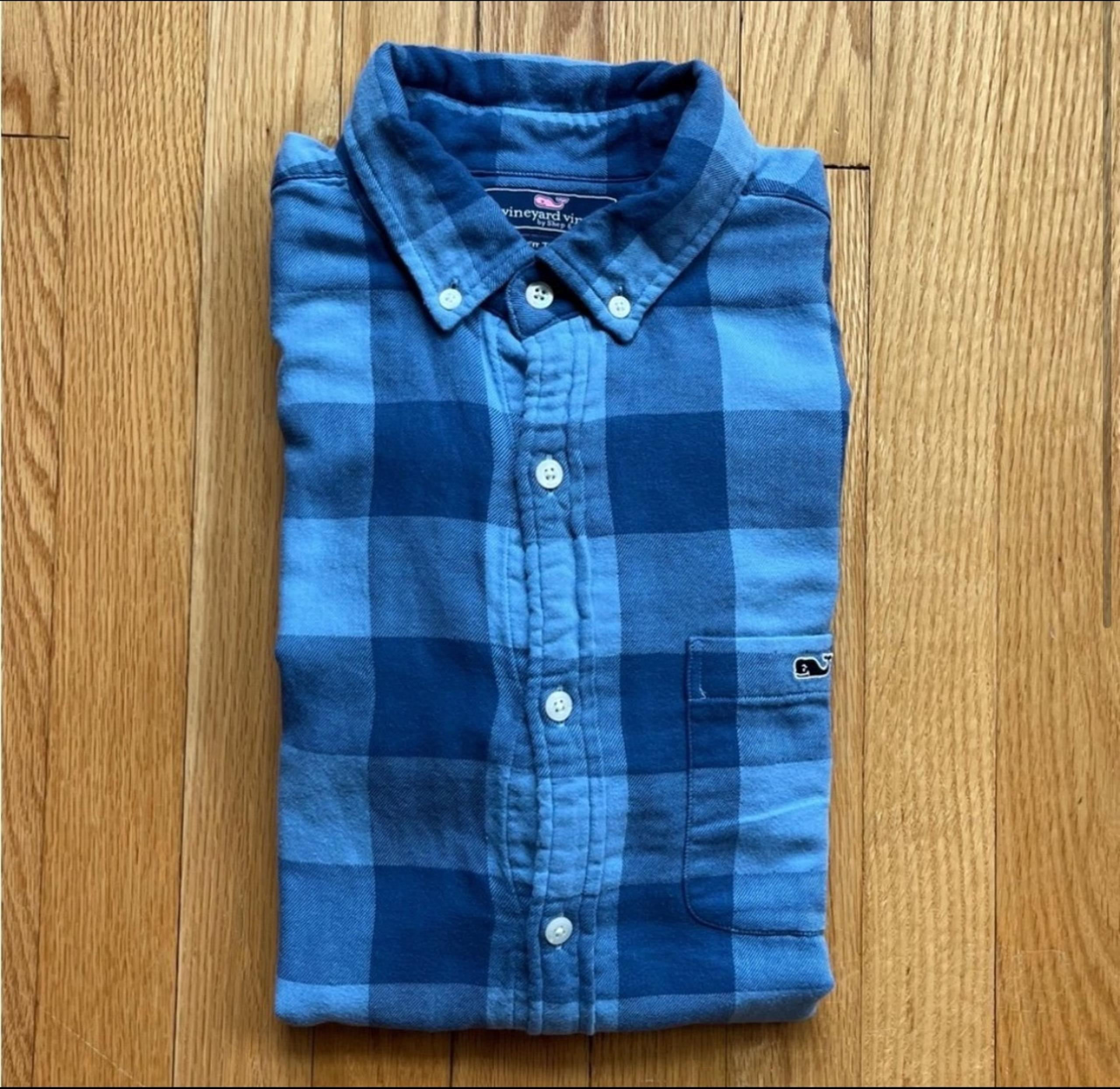 Vineyard Vines Men’s Long Sleeve Lined Flannel Shirt Slim Fit Small Blue Plaid
