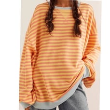 New Free People Tangerine Combo Striped Camden Sweatshirt We the Free Size Med