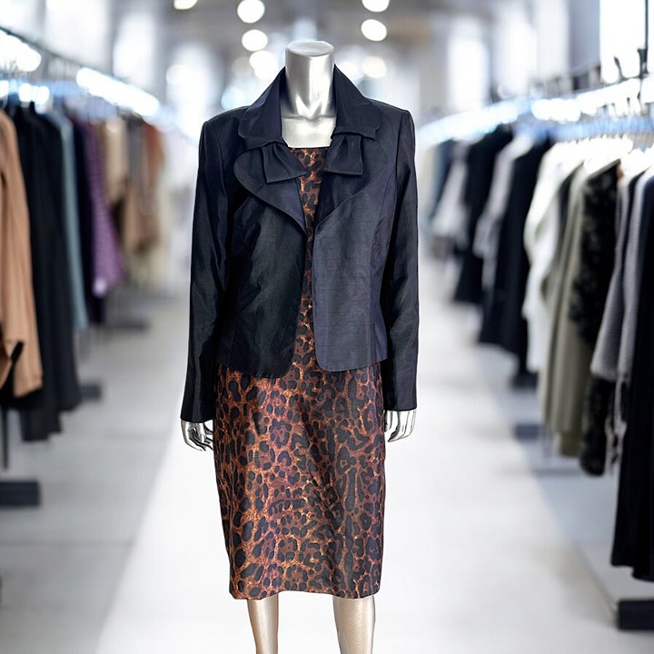 LeSuit Black & Brown Leopard Print Jacket Sheath Dress 18