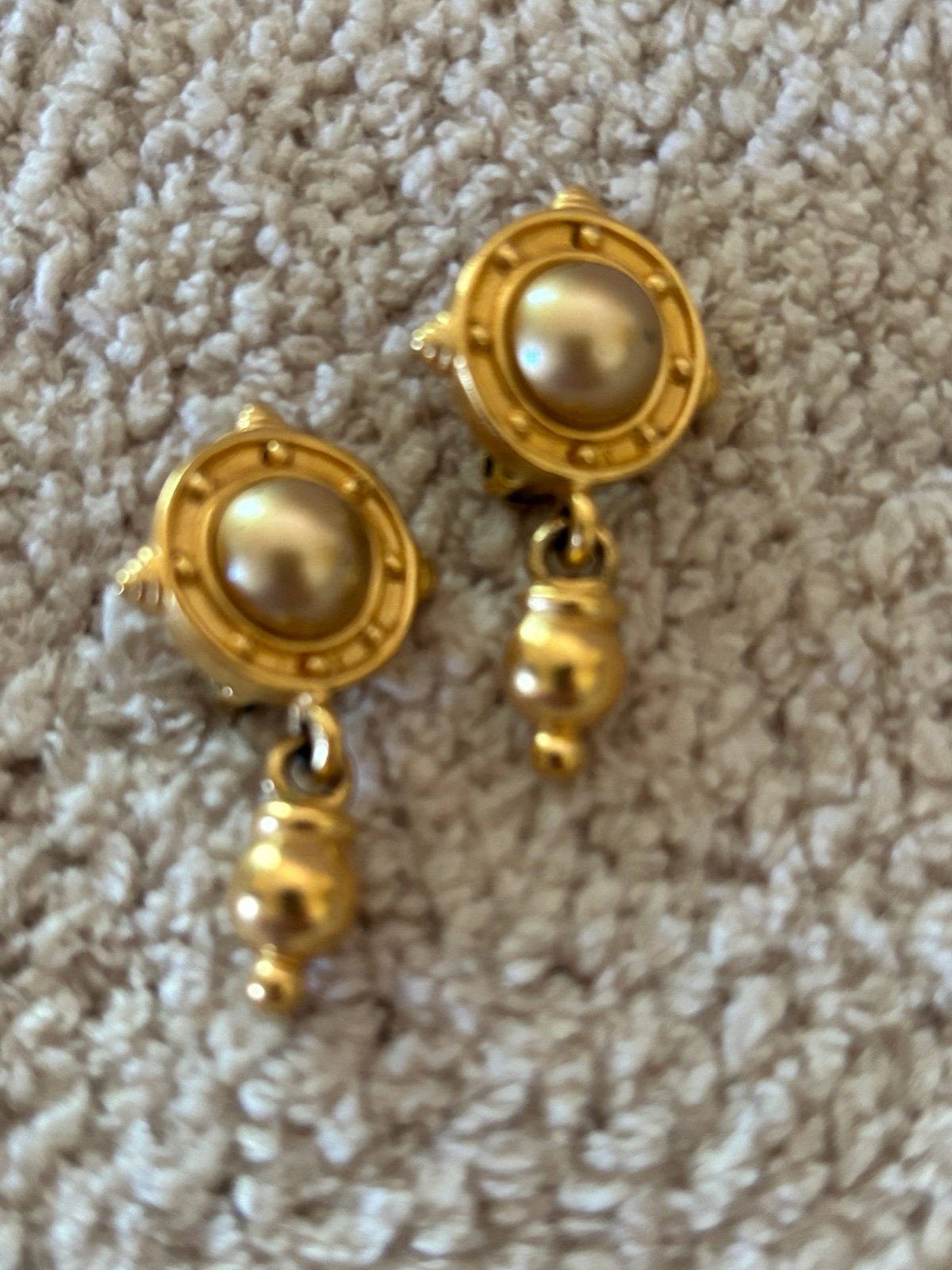 Vintage Carolee Stamped Goldtone and Faux Pearl Clup-on Earrings